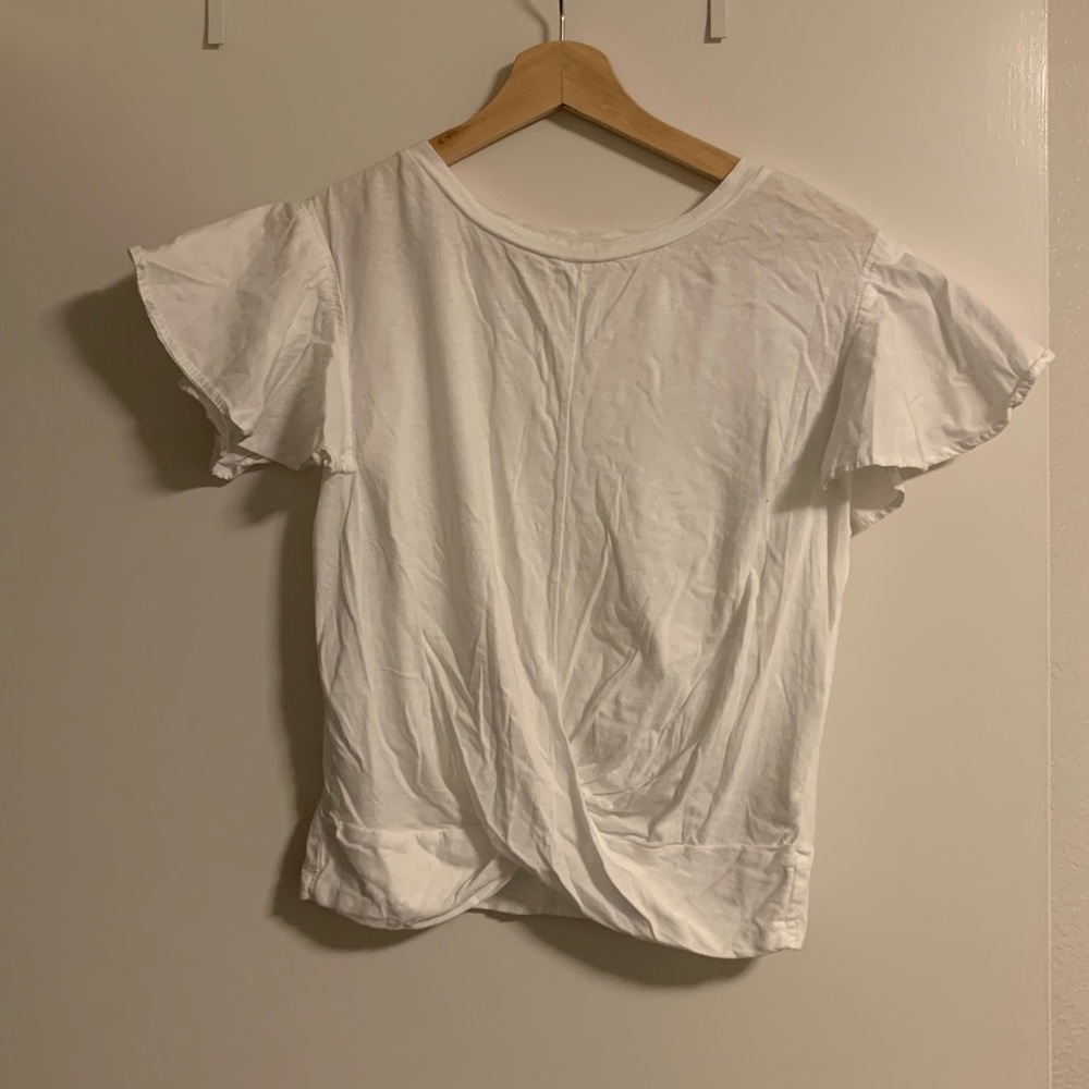 White Blouse with Ruffled Short Sleeves